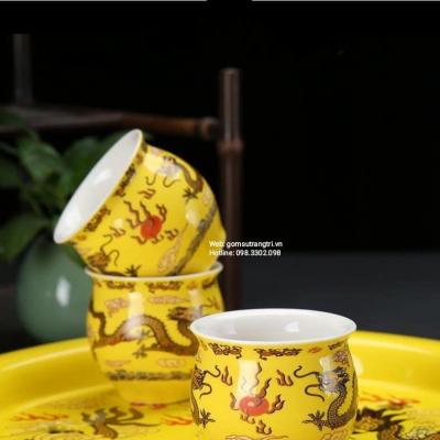BỘ ẤM CHÉN 2 LỚP RỒNG VÀNG